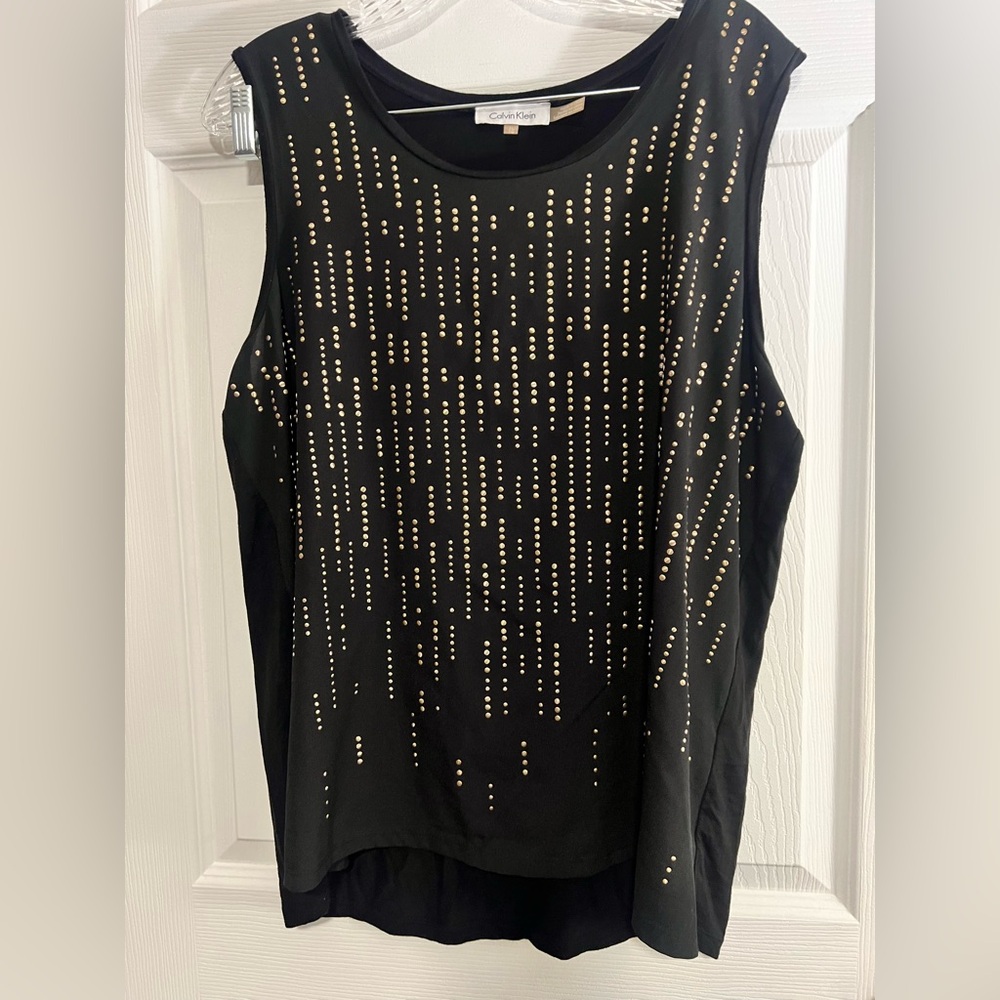 Calvin Klein Black Sleeveless Top with Gold Accents. Size XL